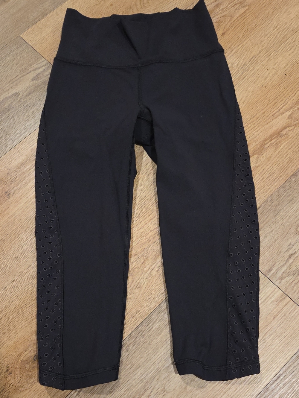 lululemon athletica Black Capri Leggings with Eyelet Side Panels